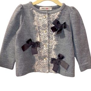 Lace, Pearl & Bow Embellished Girls 2T Holiday Cardigan Sweater Like New